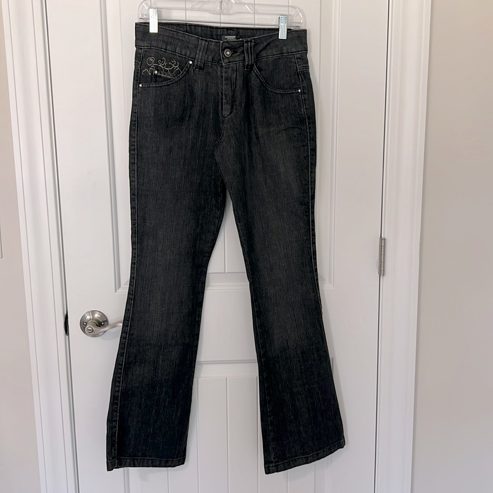 Laredoute Creation Sz 6 black embellished pockets boot cut jeans.
